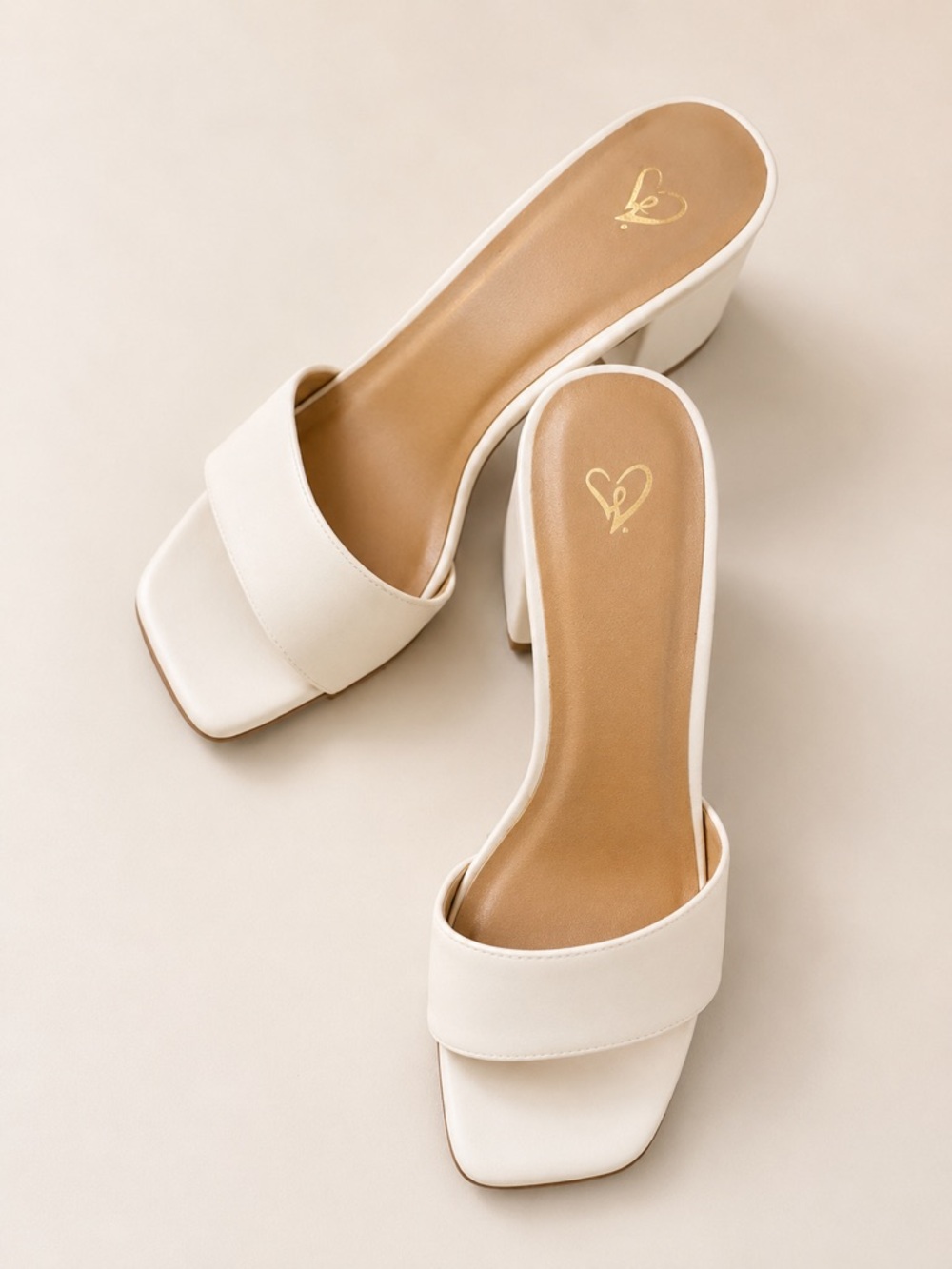 Windsor Cream Square Toe Block Heel Slides